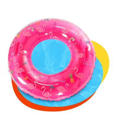 Inflatable swimming ring pool with pink flamingo pattern